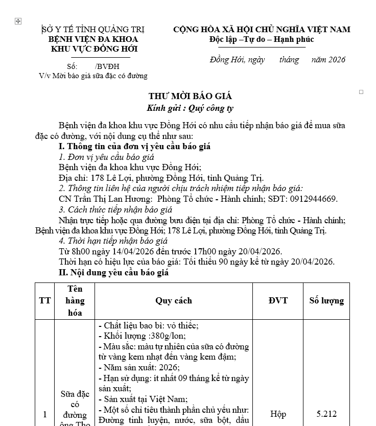 THƯ MỜI BÁO GIÁ