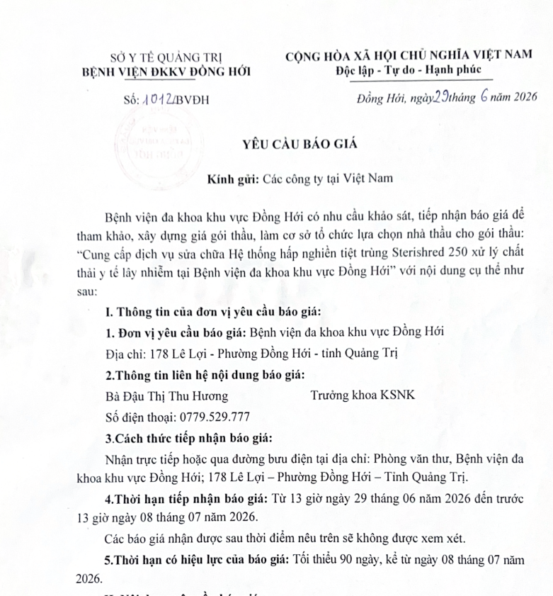 YÊU CẦU BÁO GIÁ