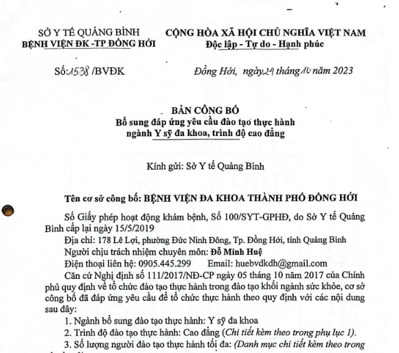  BẢN CÔNG BÓ Bổ sung đáp ứng yêu cầu đào tạo thực hành ngành Y ...