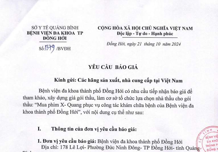 YÊU CẦU BÁO GIÁ 