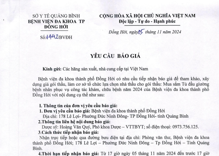 YÊU CẦU BÁO GIÁ 