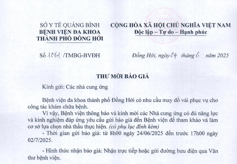 YÊU CẦU BÁO GIÁ