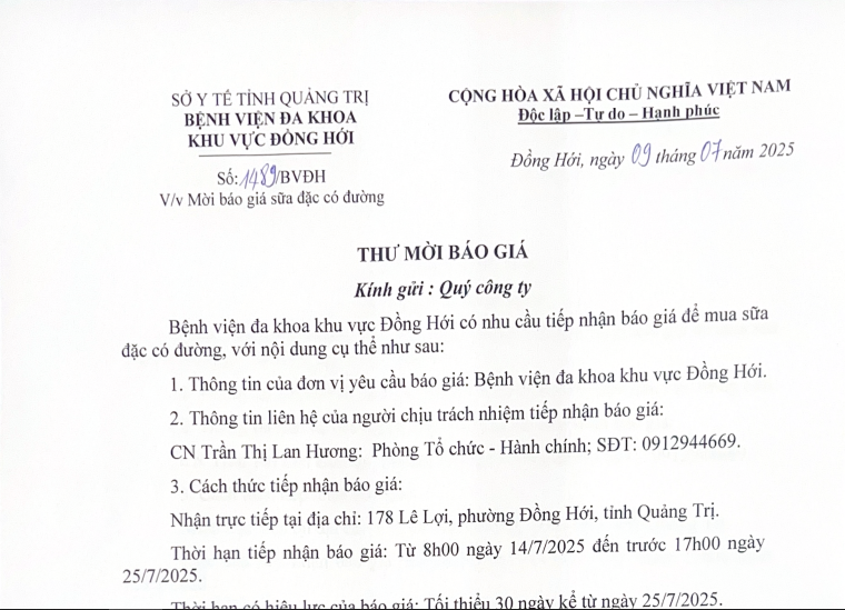YÊU CẦU BÁO GIÁ 