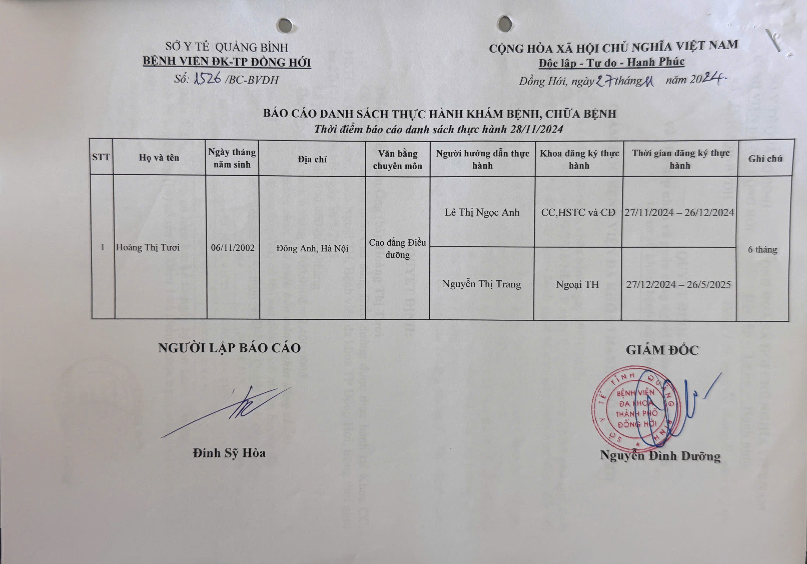 DANH SÁCH THỰC HÀNH KHÁM CHỮA BỆNH
