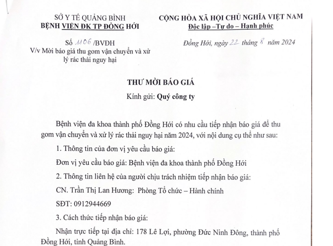 THƯ MỜI BÁO GIÁ