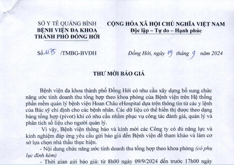 THƯ MỜI BÁO GIÁ